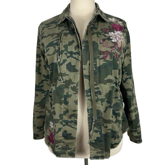 Lane Bryant Jacket Women Size 14/16 Green Camo Floral Embroidered Boho Grunge - Picture 1 of 16